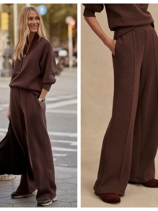 Varley Pants - VARLEY The Wide Leg Women’s S Brown Pants Doublesoft Knit 28” Inseam Travel Soft